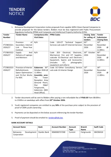 First-page preview of the original bid notice